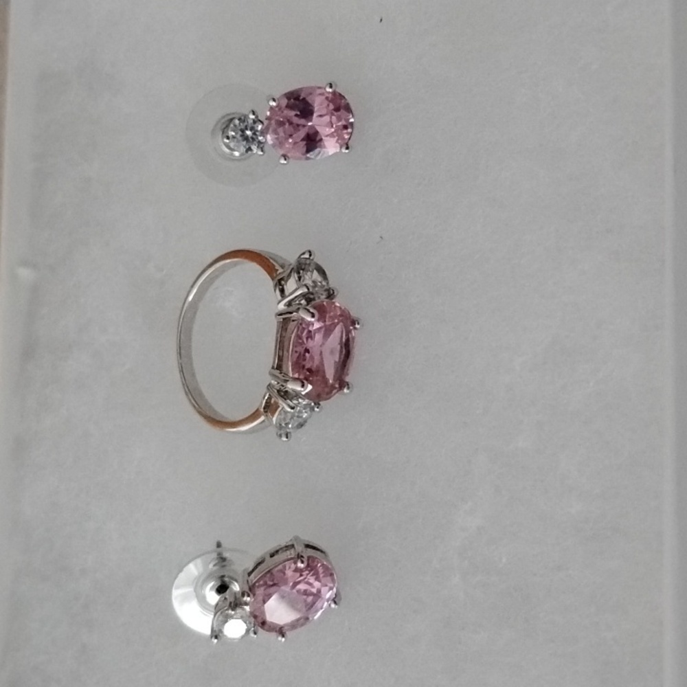 Elegant Pink and Silver Women's Ring And Earrings